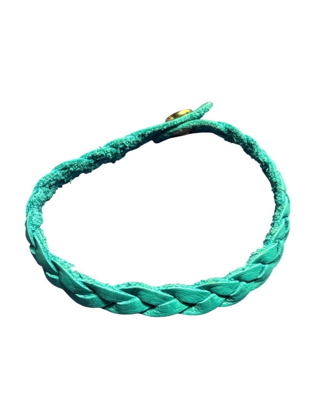 Teal Braided Leather Snap Bracelet 6.75 inches Long